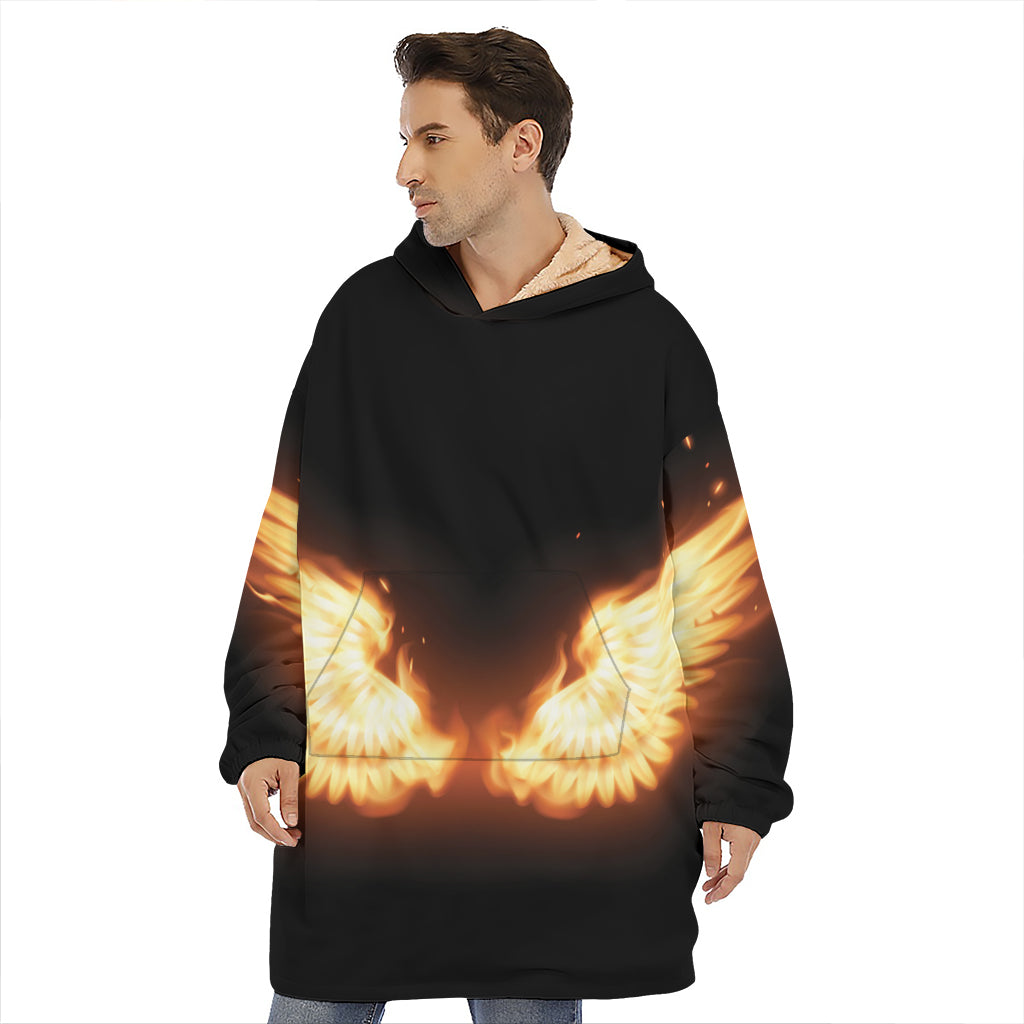 Flame Wings Print Hoodie Blanket