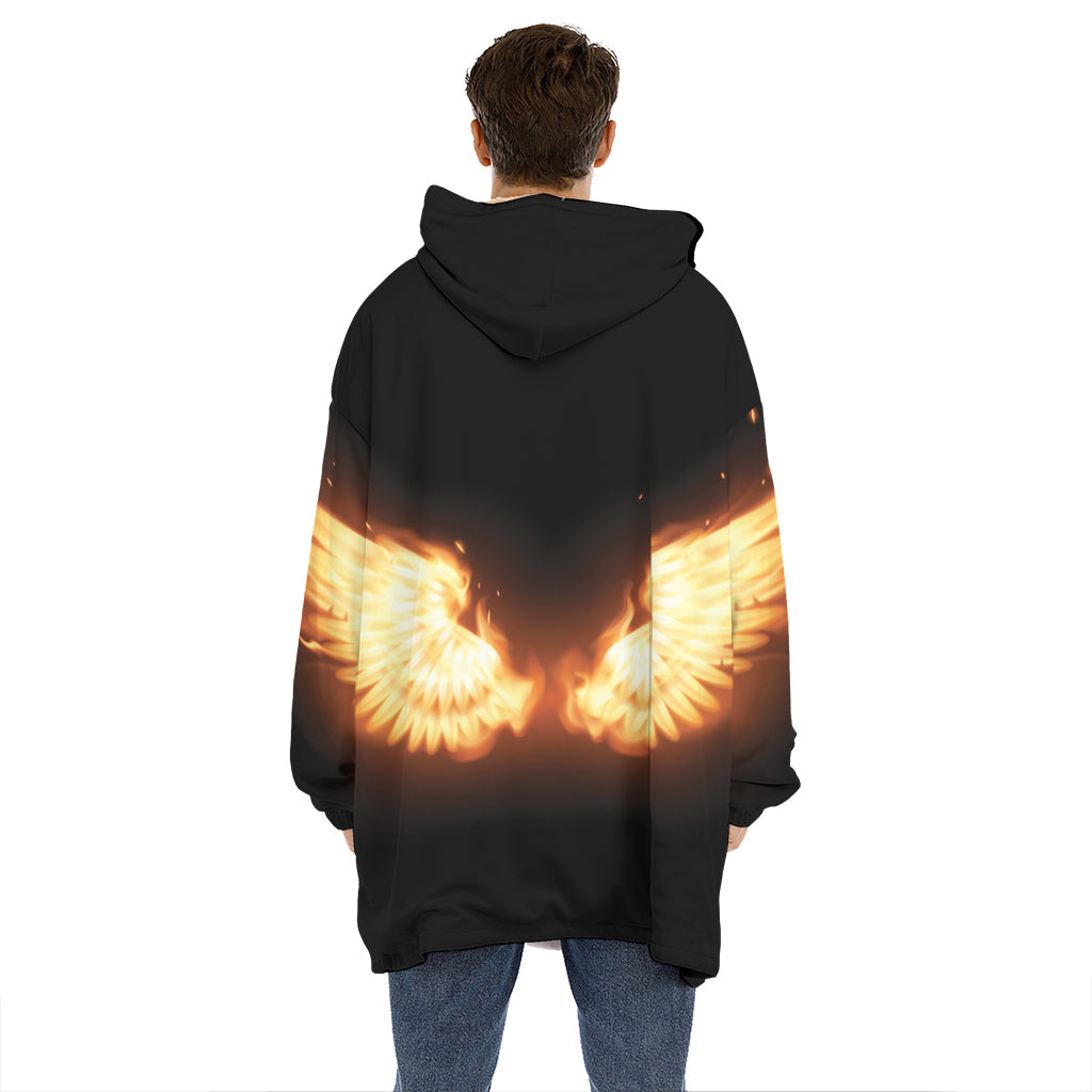 Flame Wings Print Hoodie Blanket