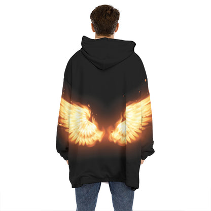 Flame Wings Print Hoodie Blanket