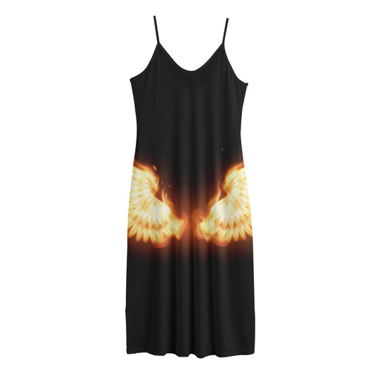 Flame Wings Print Jersey Midi Cami Dress