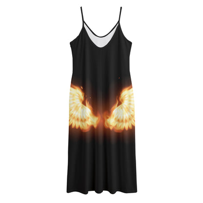 Flame Wings Print Jersey Midi Cami Dress