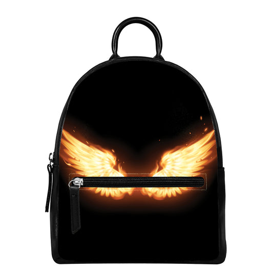 Flame Wings Print Leather Backpack