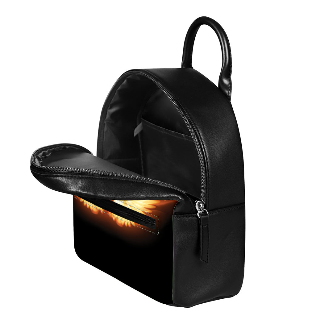 Flame Wings Print Leather Backpack