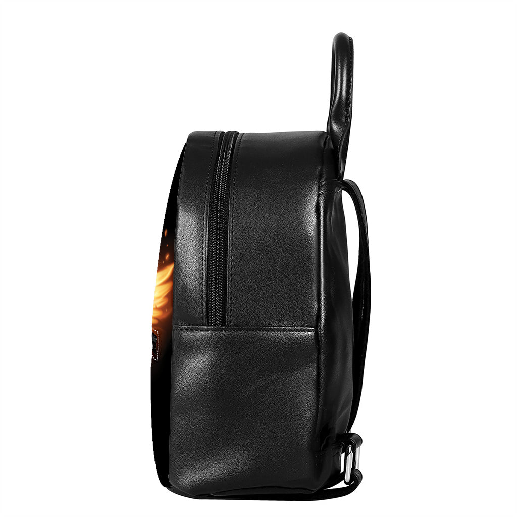 Flame Wings Print Leather Backpack