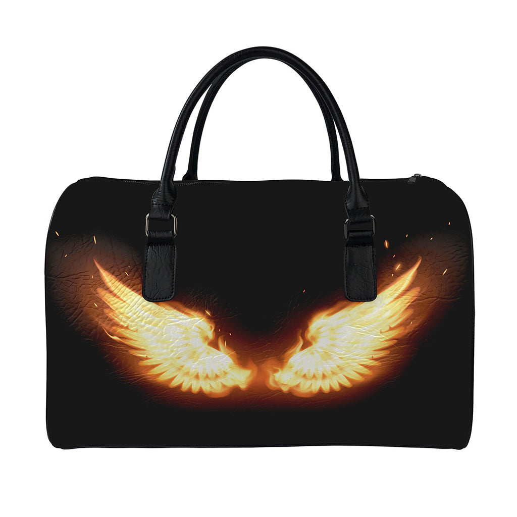 Flame Wings Print Leather Duffle Bag