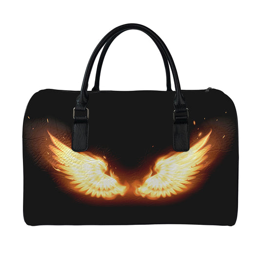 Flame Wings Print Leather Duffle Bag