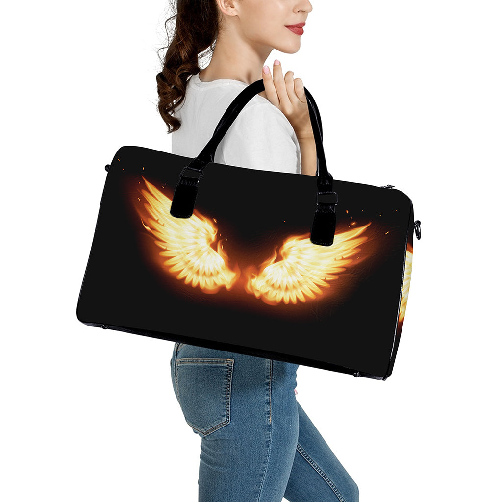 Flame Wings Print Leather Duffle Bag