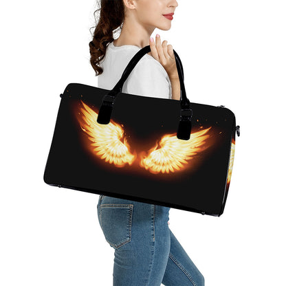 Flame Wings Print Leather Duffle Bag