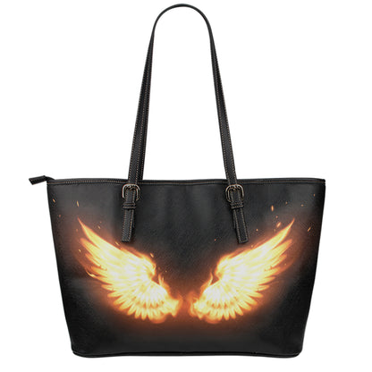 Flame Wings Print Leather Tote Bag