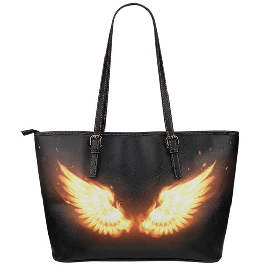 Flame Wings Print Leather Tote Bag
