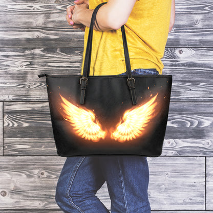 Flame Wings Print Leather Tote Bag