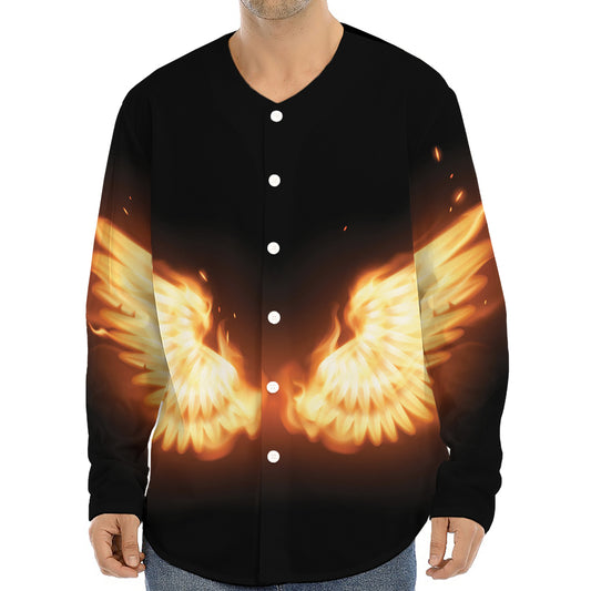 Flame Wings Print Long Sleeve Baseball Jersey