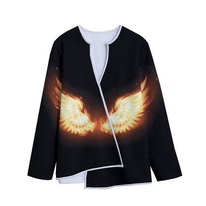 Flame Wings Print Long Sleeve Short Coat
