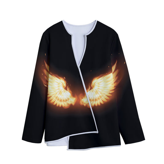 Flame Wings Print Long Sleeve Short Coat