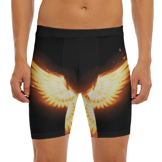 Flame Wings Print Men's Long Boxer Briefs