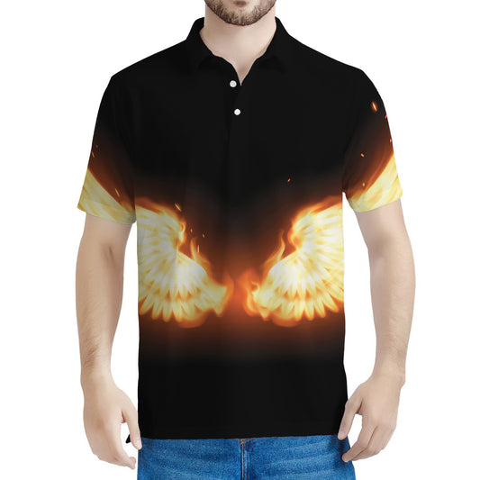 Flame Wings Print Men's Polo Shirt