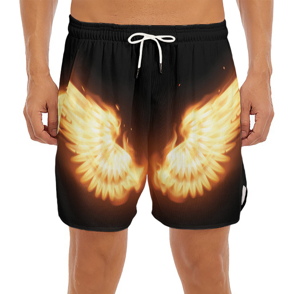Flame Wings Print Men's Split Running Shorts
