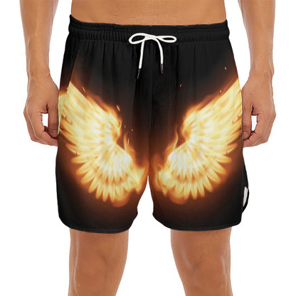Flame Wings Print Men's Split Running Shorts