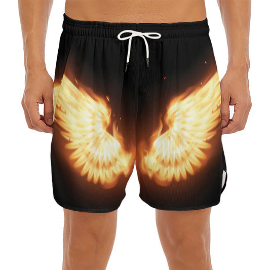 Flame Wings Print Men's Split Running Shorts