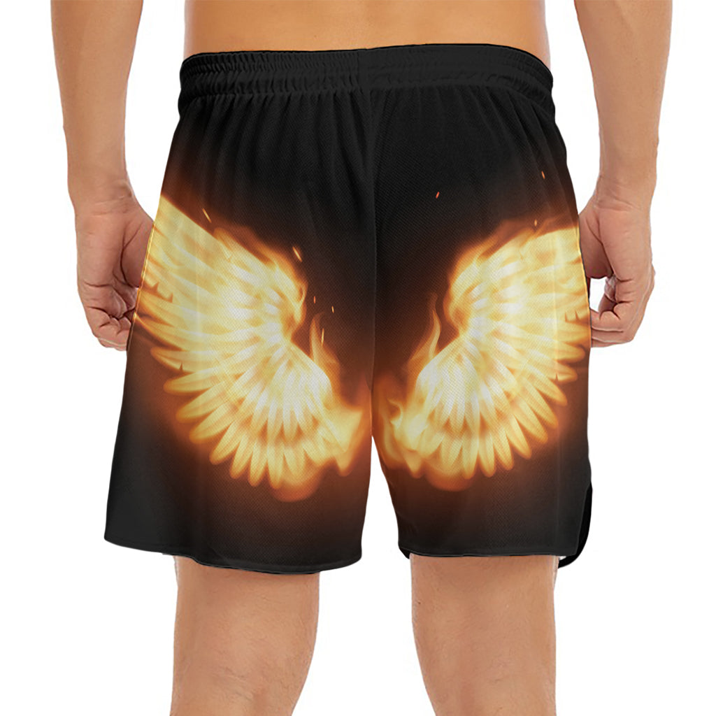 Flame Wings Print Men's Split Running Shorts