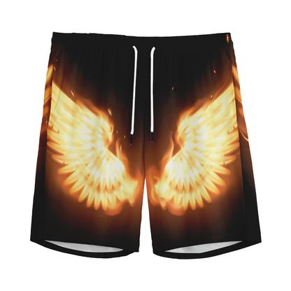 Flame Wings Print Men's Sports Shorts
