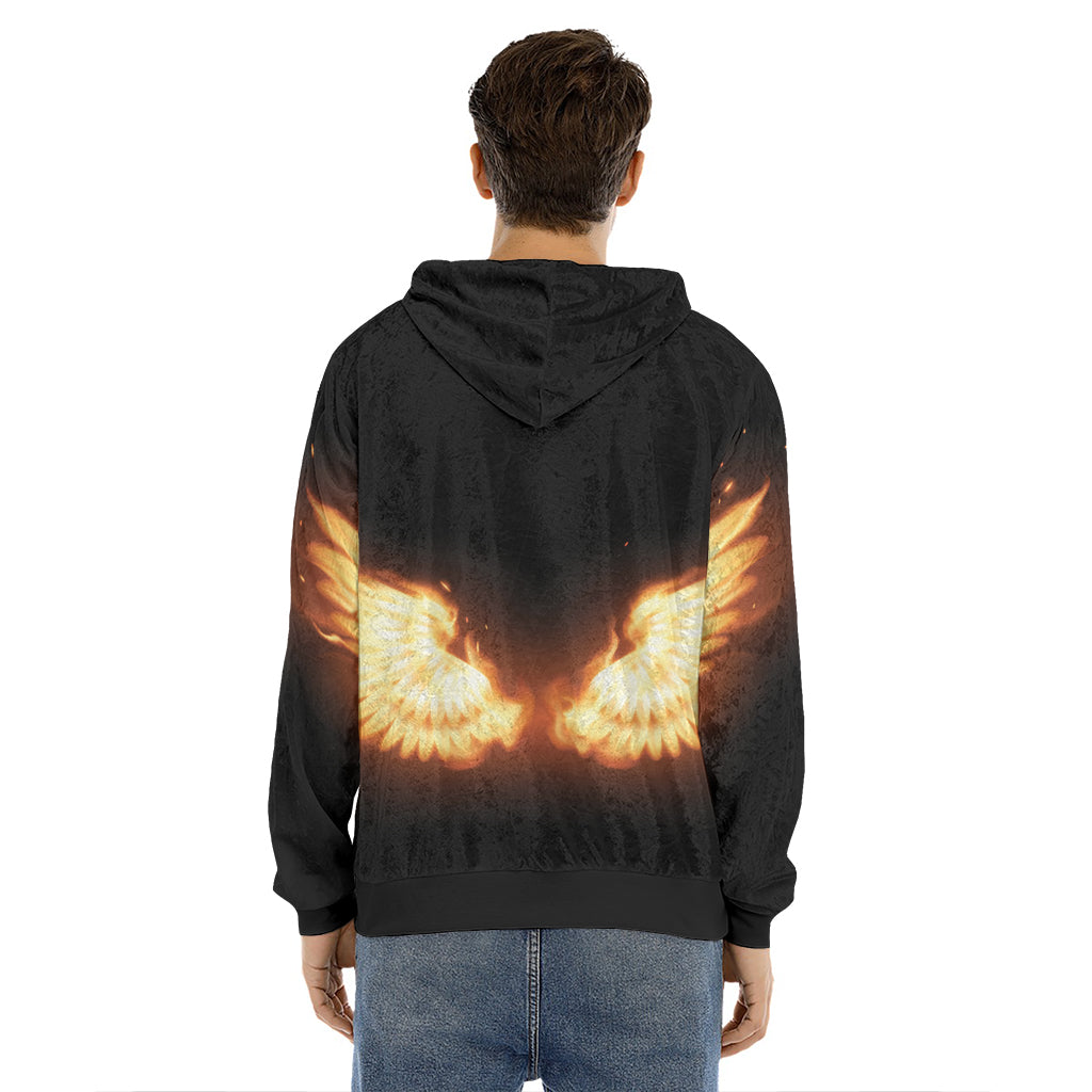 Flame Wings Print Men's Velvet Pullover Hoodie