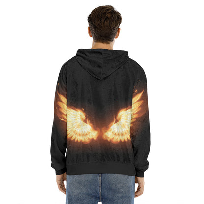 Flame Wings Print Men's Velvet Pullover Hoodie