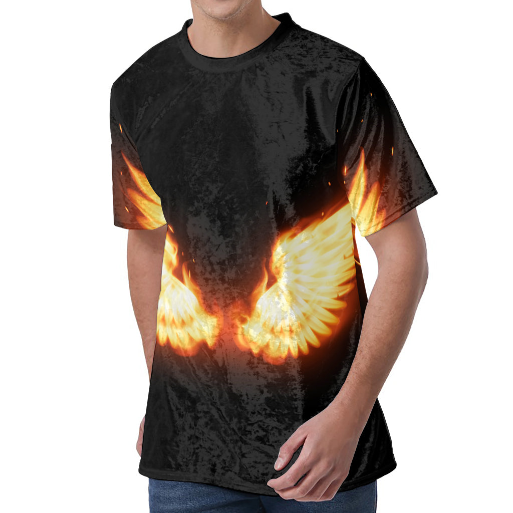 Flame Wings Print Men's Velvet T-Shirt