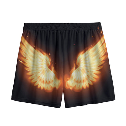 Flame Wings Print Mesh Shorts