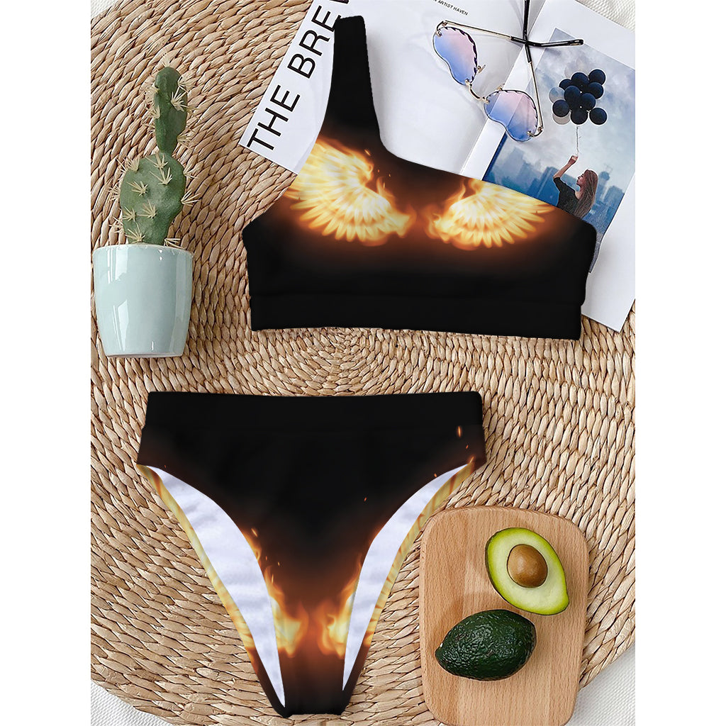 Flame Wings Print One Shoulder Bikini Top
