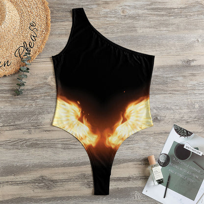 Flame Wings Print One Shoulder Bodysuit