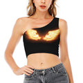 Flame Wings Print One Shoulder Crop Top