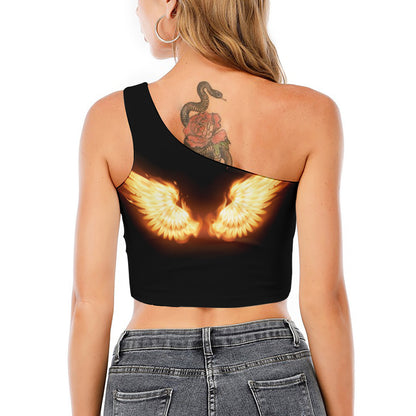 Flame Wings Print One Shoulder Crop Top