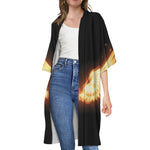Flame Wings Print Open Front Beach Cover Up