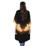 Flame Wings Print Open Front Beach Cover Up