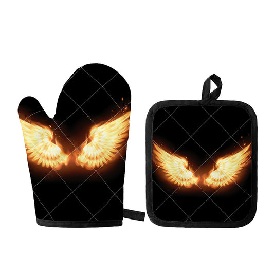 Flame Wings Print Oven Mitt And Pot Holder Set