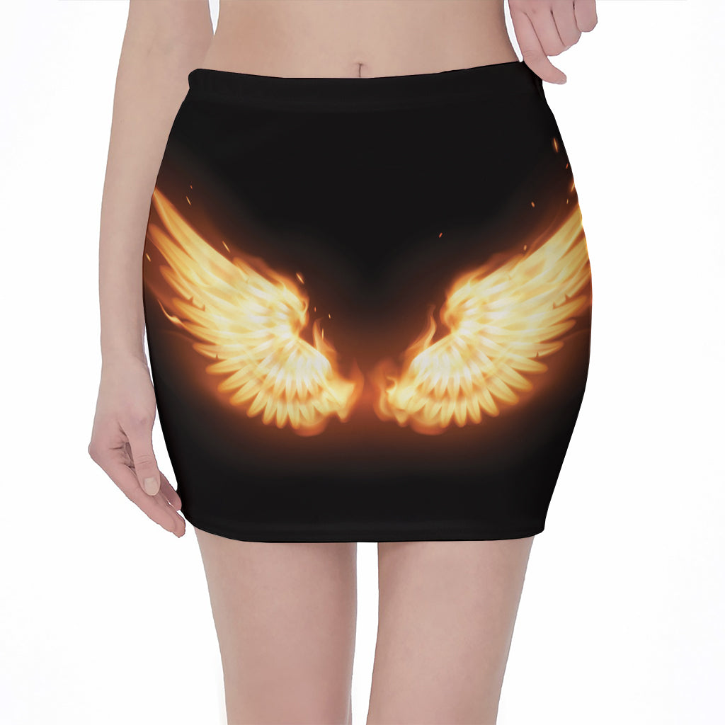 Flame Wings Print Pencil Mini Skirt
