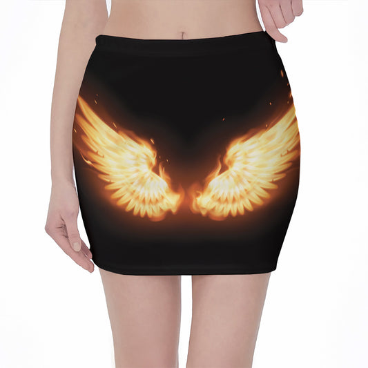 Flame Wings Print Pencil Mini Skirt