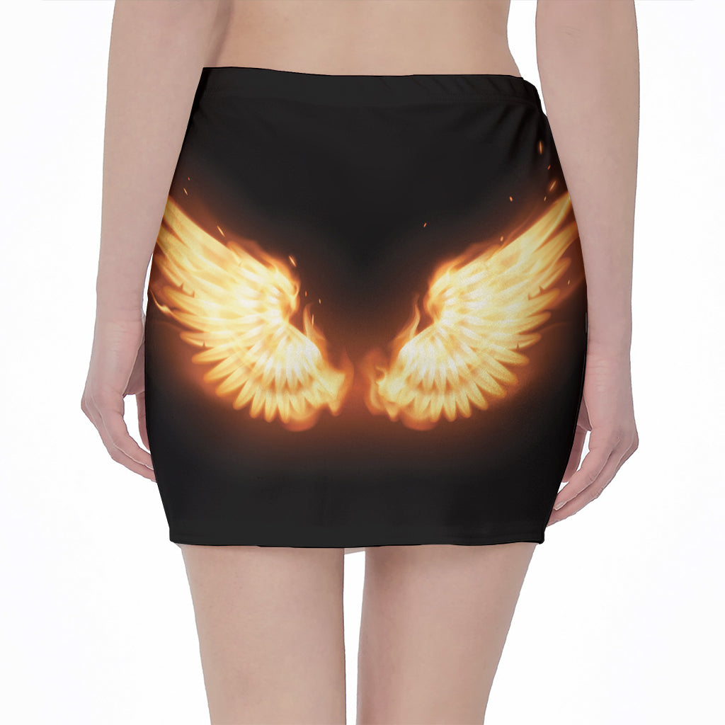 Flame Wings Print Pencil Mini Skirt