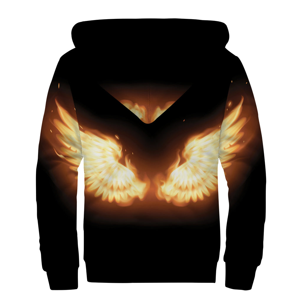 Flame Wings Print Sherpa Lined Zip Up Hoodie