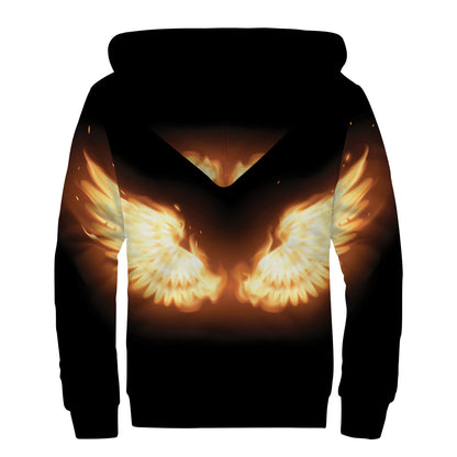 Flame Wings Print Sherpa Lined Zip Up Hoodie