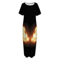 Flame Wings Print Short Sleeve Long Nightdress