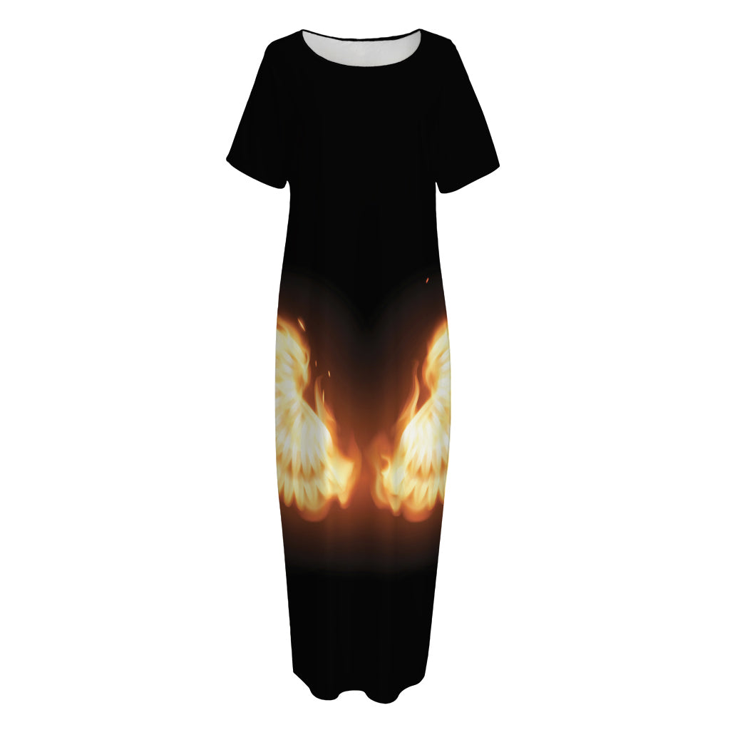 Flame Wings Print Short Sleeve Long Nightdress