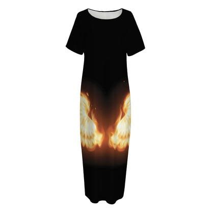 Flame Wings Print Short Sleeve Long Nightdress