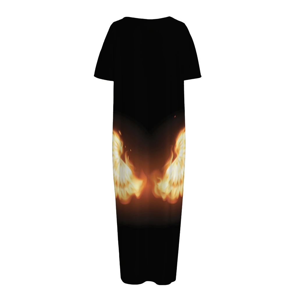 Flame Wings Print Short Sleeve Long Nightdress