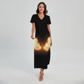 Flame Wings Print Short Sleeve Maxi Dress