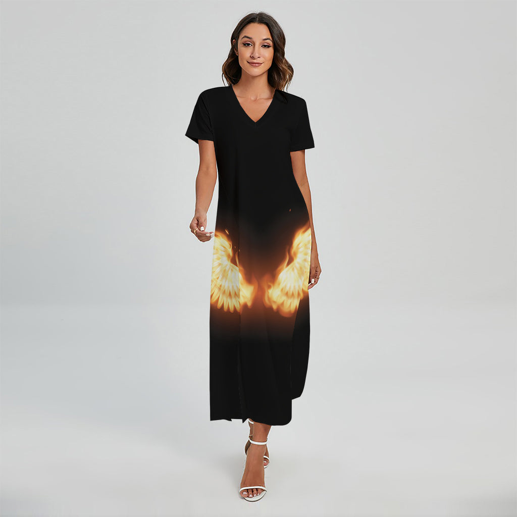 Flame Wings Print Short Sleeve Maxi Dress