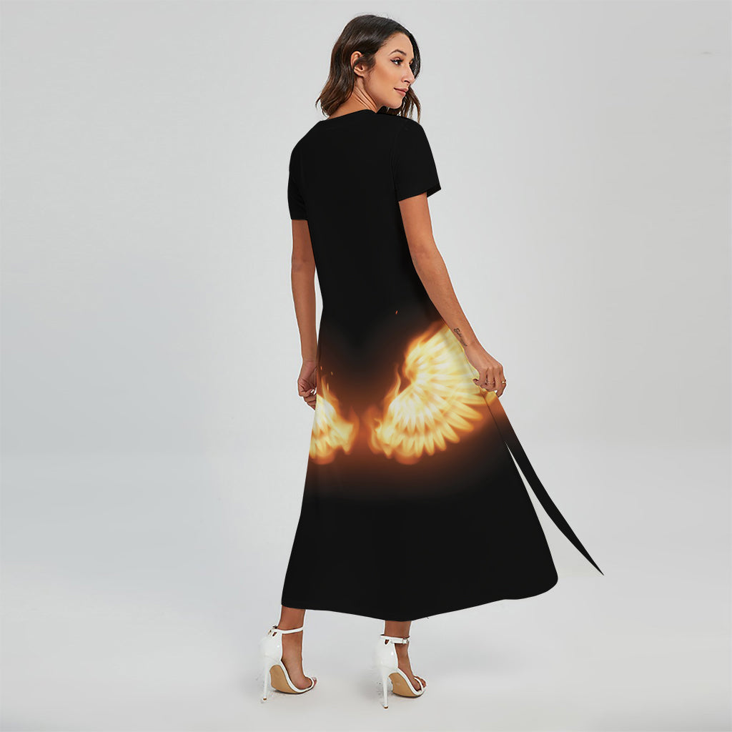 Flame Wings Print Short Sleeve Maxi Dress