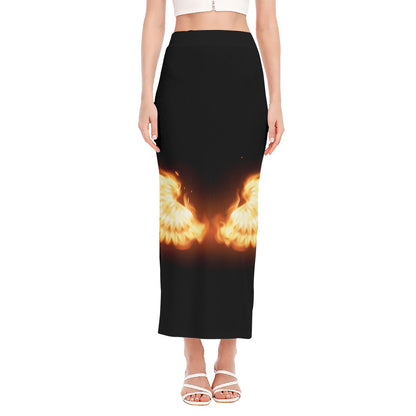 Flame Wings Print Side Slit Maxi Skirt