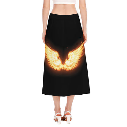 Flame Wings Print Side Slit Midi Skirt